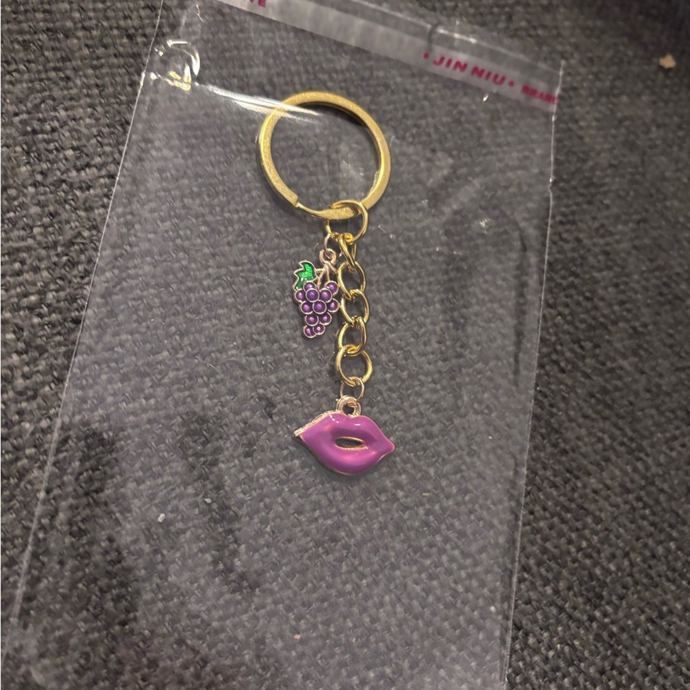 Purple Lip and Grape Charm Keychain